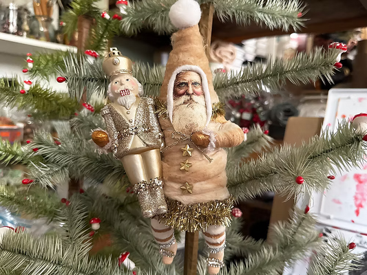 Tea Stain Santa W/ Nutcracker Orn - LARGE| Christmas Ornament