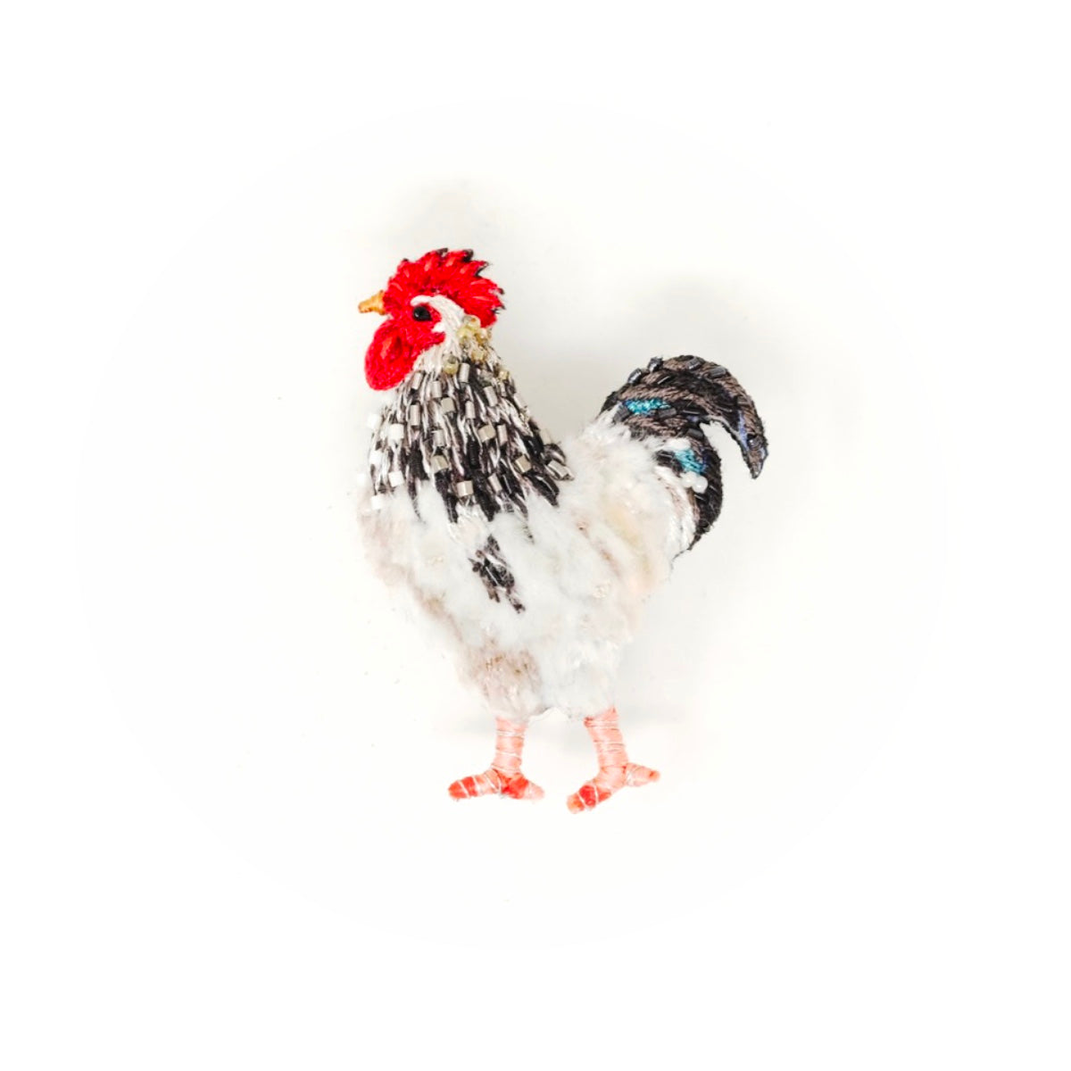 Light Sussex Chicken hand-embroidered brooch by Trovelore at BON TON goods