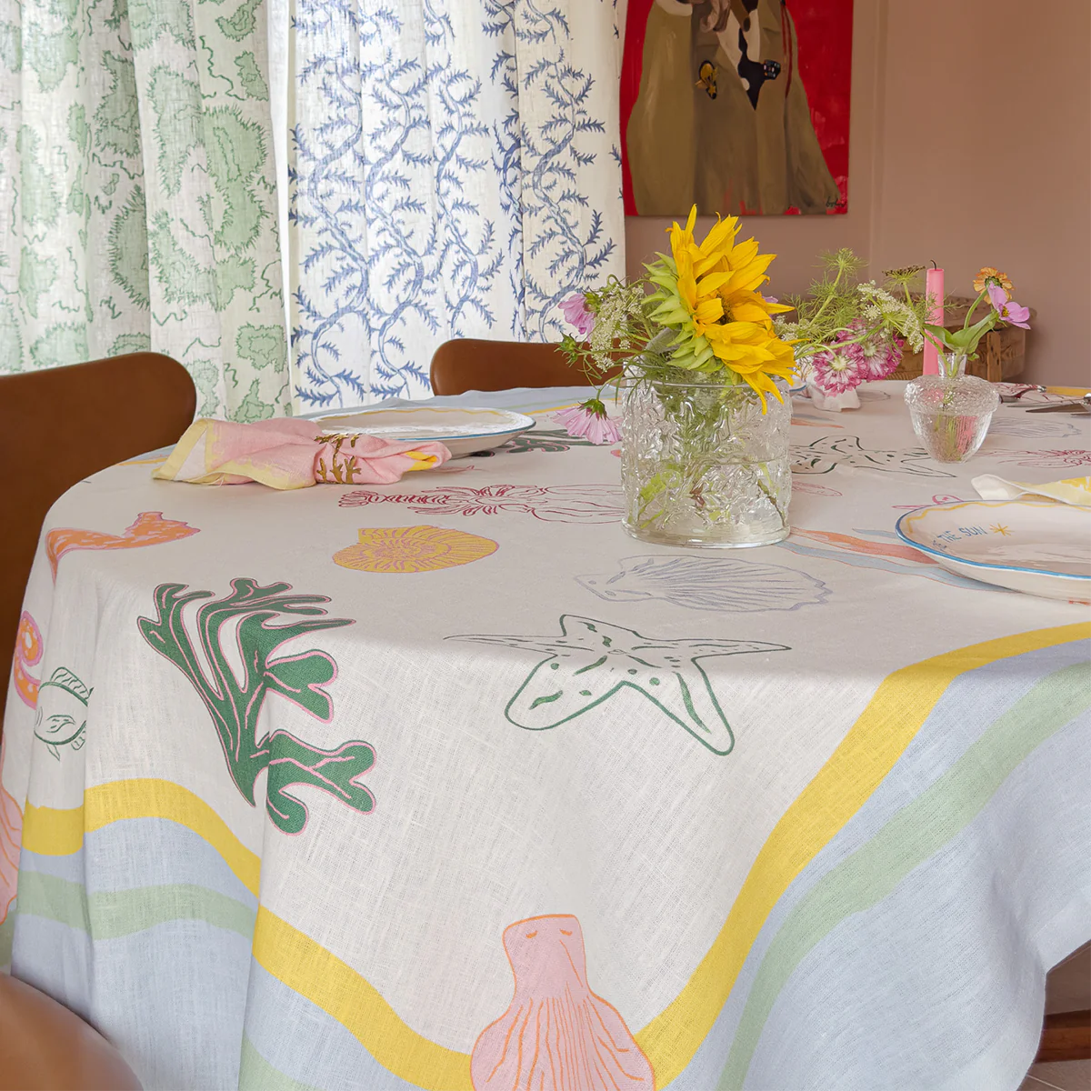 Lost in Thoughts of Ocean Tablecloth (Light Blue & White) - NojiNoji
