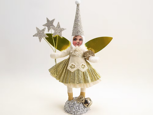 Magic Golden Fairy Figure | Vintage by Crystal Spun Cotton Ornament