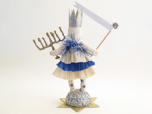 Menorah Hanukkah Girl Figure | Vintage by Crystal Spun Cotton Ornament