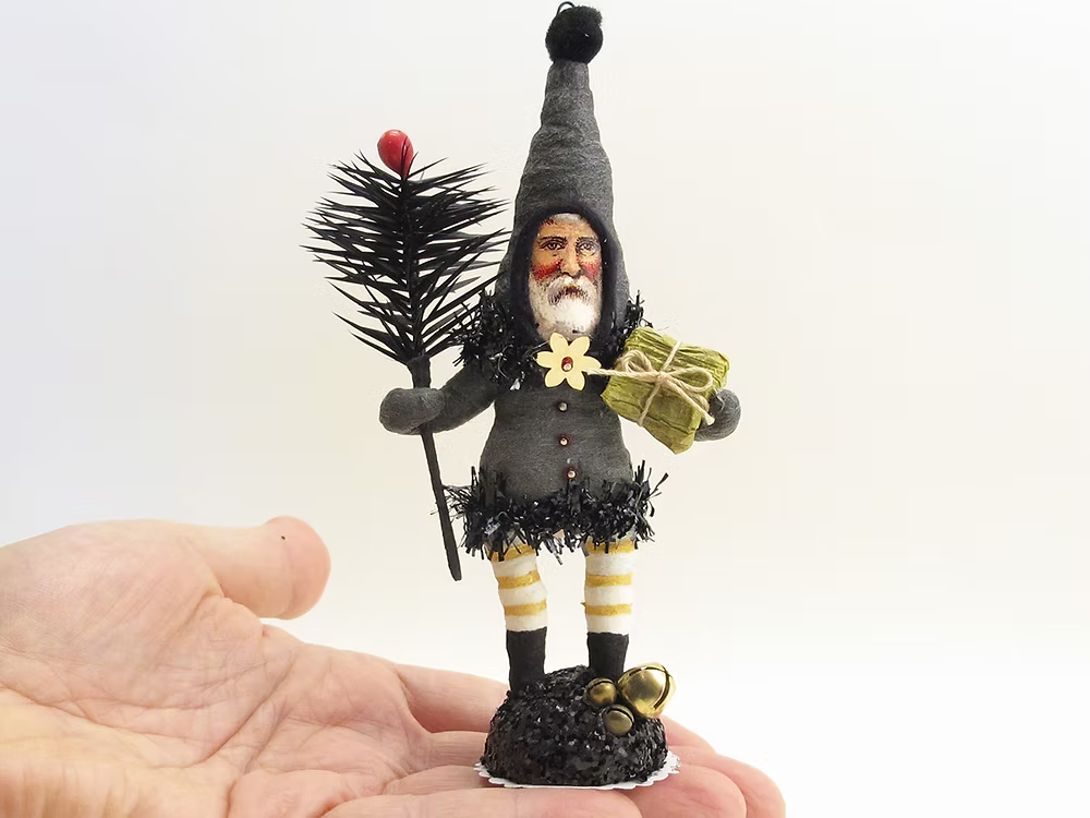 Night Santa Figure | Vintage by Crystal Spun Cotton Ornament