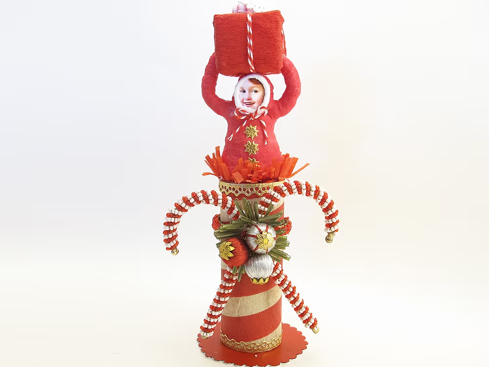 North Pole Present Surprise Figure | Vintage by Crystal Spun Cotton Ornament