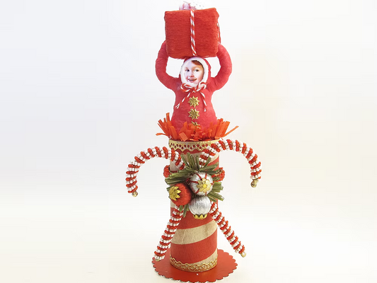 North Pole Present Surprise Figure | Vintage by Crystal Spun Cotton Ornament