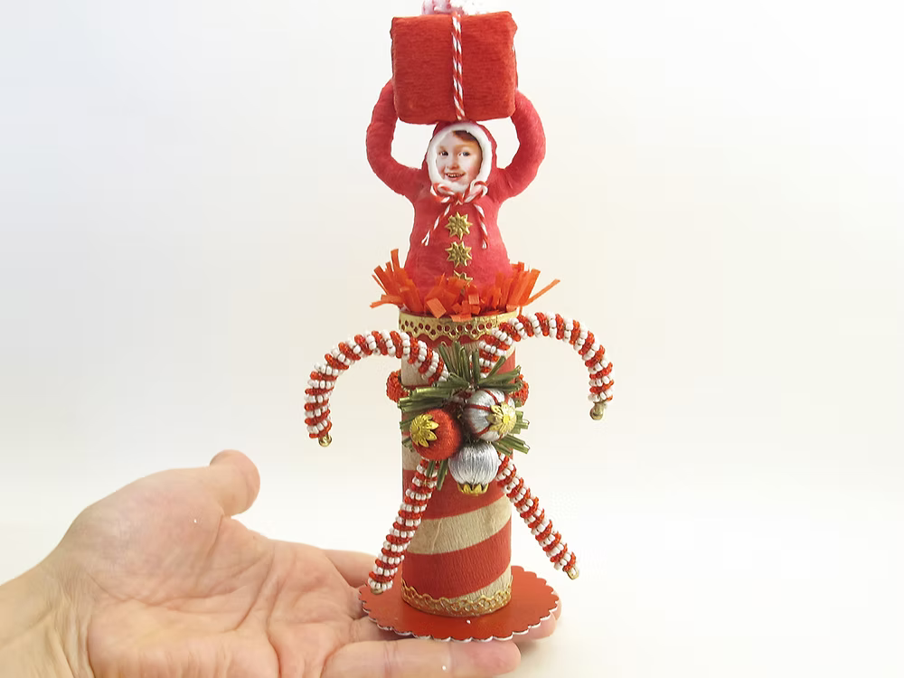 North Pole Present Surprise Figure | Vintage by Crystal Spun Cotton Ornament
