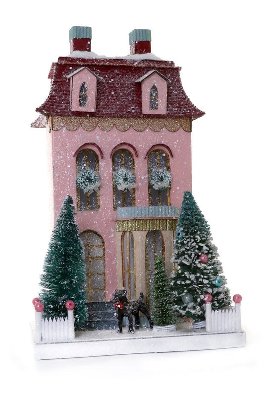Pink Chateau Christmas House – Glittery Storybook Holiday Décor