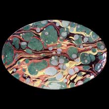 Oval Marbre Platter, Green, Red and Yellow, John Derian, handmade ceramic by Astier de Villatte