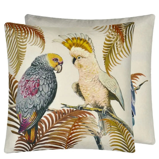 Parrot and Palm Parchment Cushion  - John Derian