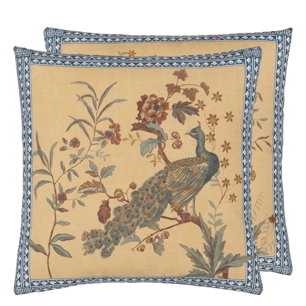 Peacock Toile Sepia Cushion - John Derian