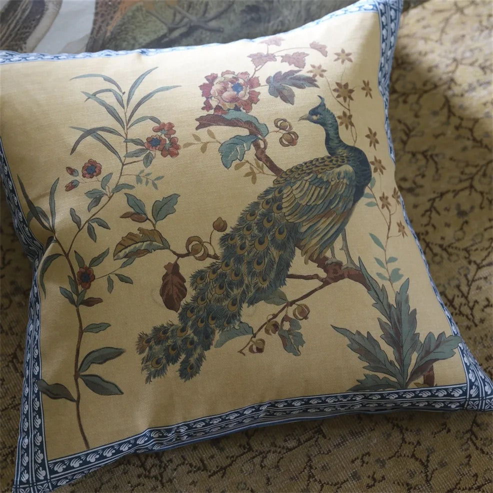 Peacock Toile Sepia Cushion - John Derian