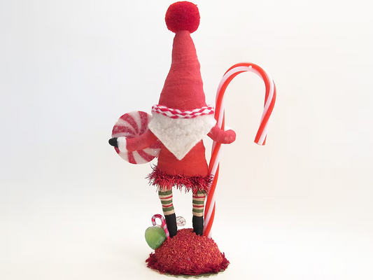 Peppermint Candy Santa Figure | Vintage by Crystal Spun Cotton Ornament
