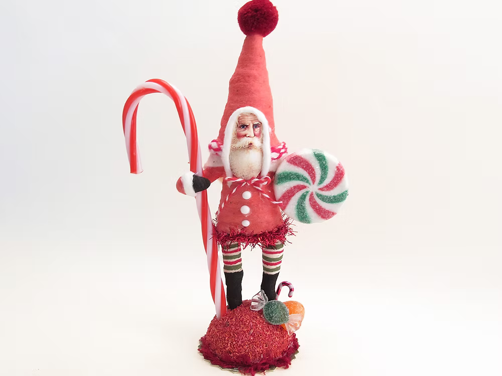 Peppermint Candy Santa Figure | Vintage by Crystal Spun Cotton Ornament