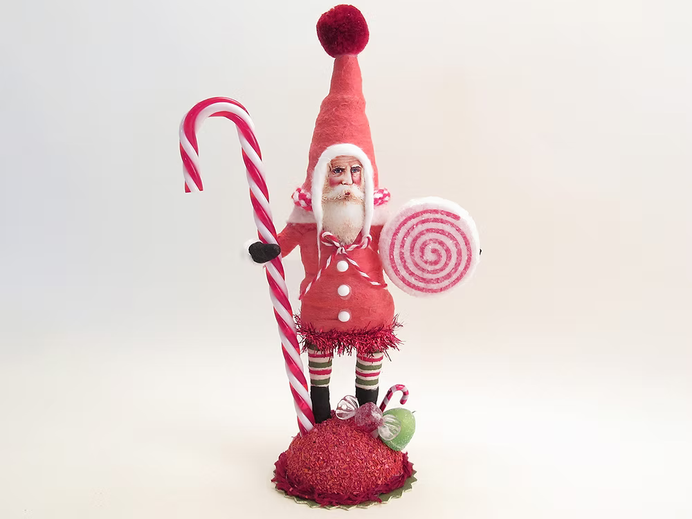 Peppermint Candy Santa Figure | Vintage by Crystal Spun Cotton Ornament