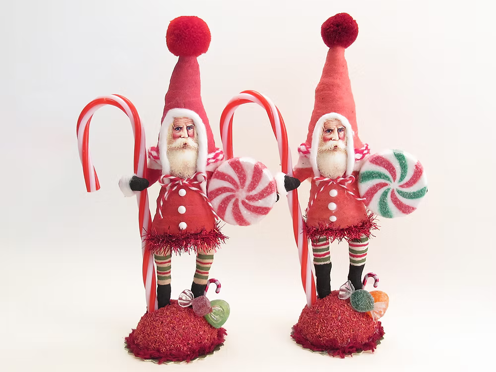 Peppermint Candy Santa Figure | Vintage by Crystal Spun Cotton Ornament