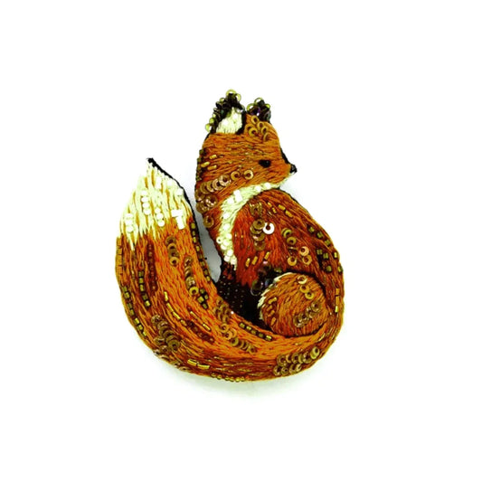 Red Fox hand-embroidered brooch by Trovelore at BON TON goods