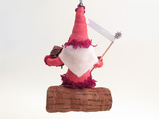 Red Santa On Log Ornament | Vintage by Crystal Spun Cotton Ornament