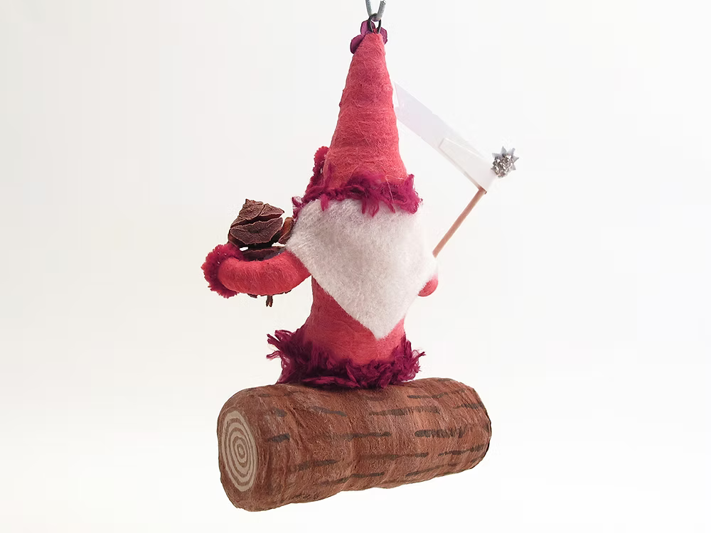 Red Santa On Log Ornament | Vintage by Crystal Spun Cotton Ornament