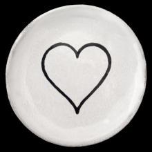 John Derian Small Line Heart Plate, set of 6 by Astier de Villatte, B2B view on black background