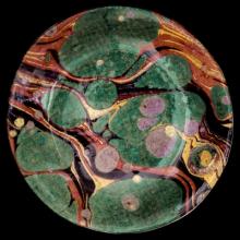 John Derian Marbre Saucer - Green, Yellow and Red, set of 6 by Astier de Villatte, B2B view on black background
