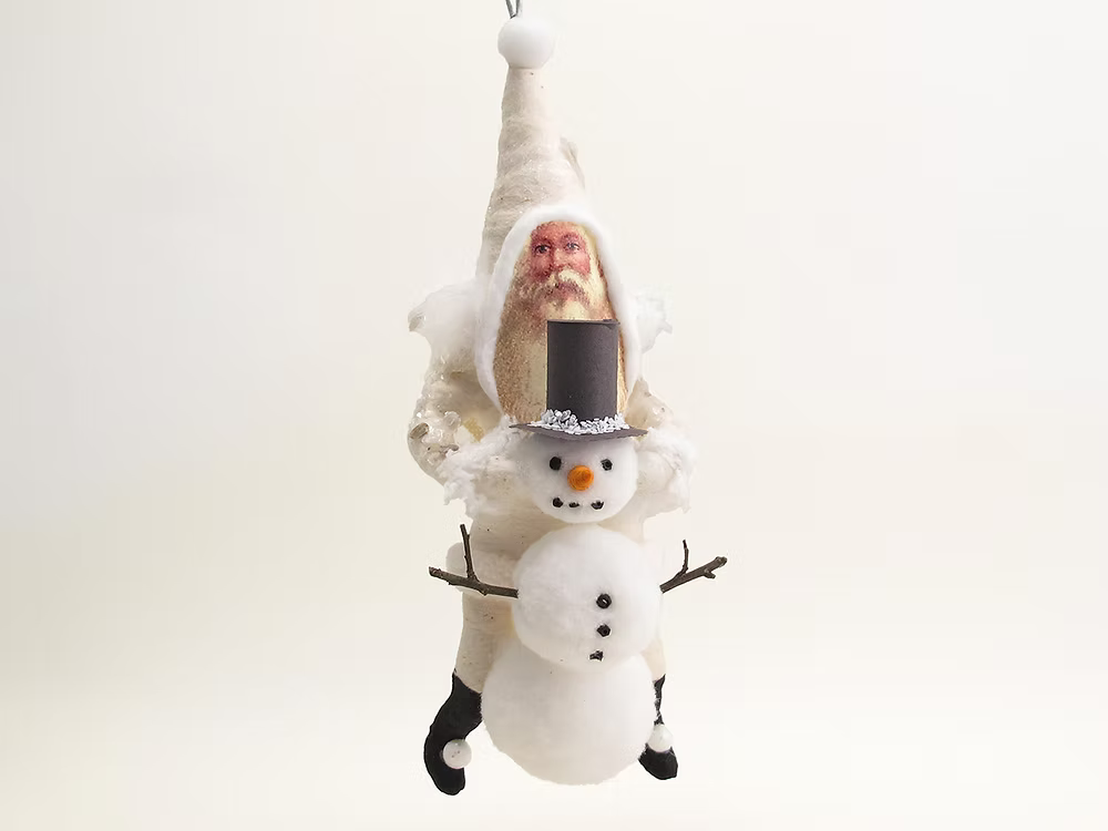 Santa Snowman Builder Figure | Vintage by Crystal Spun Cotton Ornament