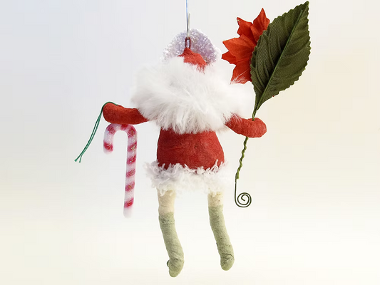 Santa With Flower And Candy Cane Ornament| Vintage by Crystal Spun Cotton Ornament | Vintage by Crystal Spun Cotton Ornament