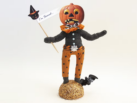 Scared Pumpkin Figure| Vintage by Crystal Spun Cotton Ornament | Vintage by Crystal Spun Cotton Ornament