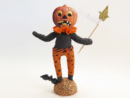Scared Pumpkin Figure| Vintage by Crystal Spun Cotton Ornament | Vintage by Crystal Spun Cotton Ornament