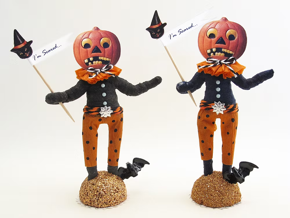 Scared Pumpkin Figure| Vintage by Crystal Spun Cotton Ornament | Vintage by Crystal Spun Cotton Ornament