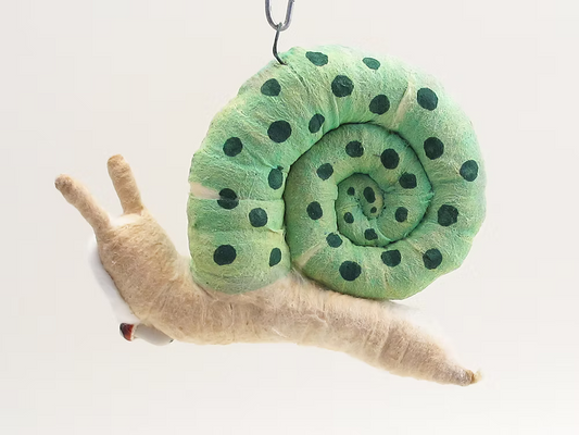 Snail Person (Green Shell) Hanging Ornament | Vintage by Crystal Spun Cotton Ornament | Vintage by Crystal Spun Cotton Ornament
