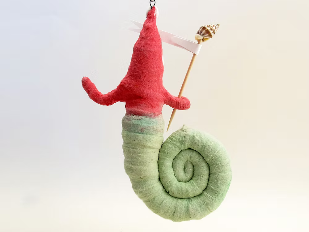 Snail Santa Ornament | Vintage by Crystal Spun Cotton Ornament