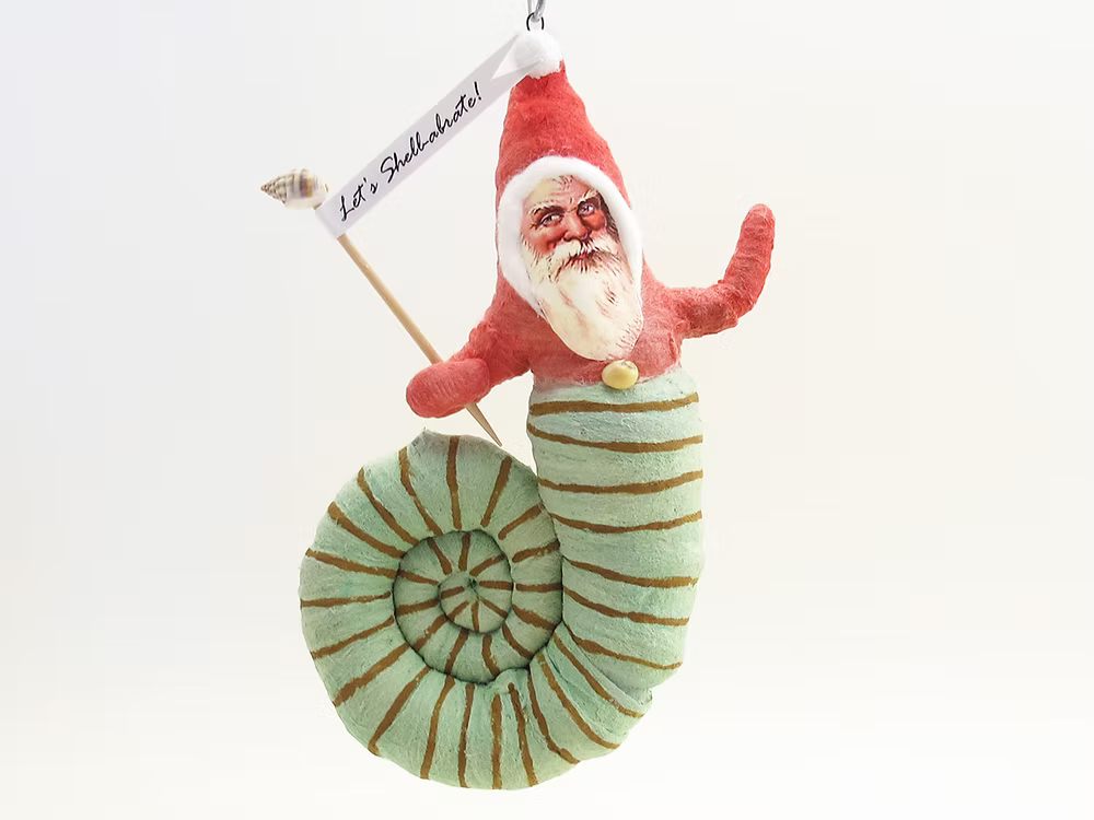 Snail Santa Ornament | Vintage by Crystal Spun Cotton Ornament