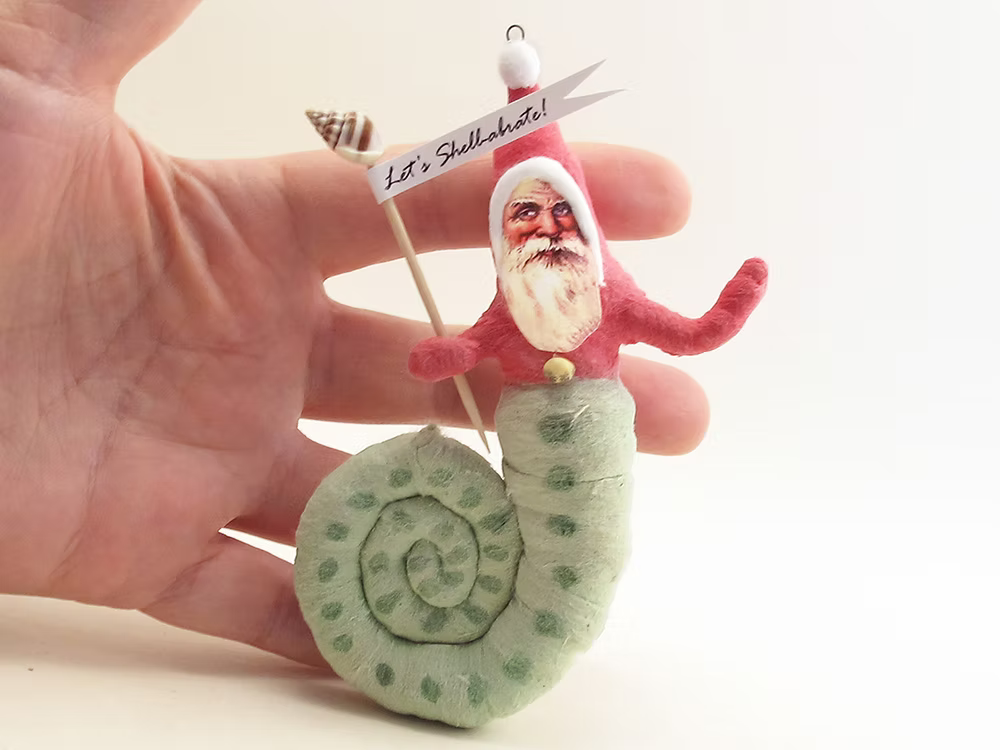 Snail Santa Ornament | Vintage by Crystal Spun Cotton Ornament