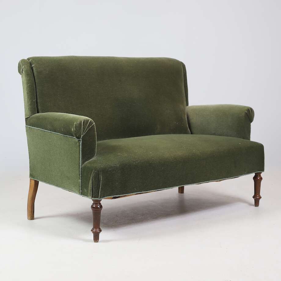 19th-Century Salon Sofa, Olive Green Velvet