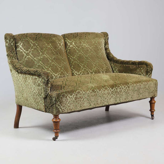 19th-Century Salon Sofa in Patterned Green Velvet