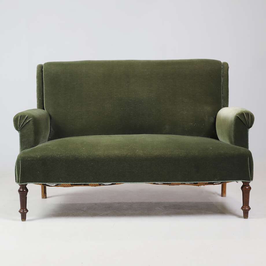 19th-Century Salon Sofa, Olive Green Velvet