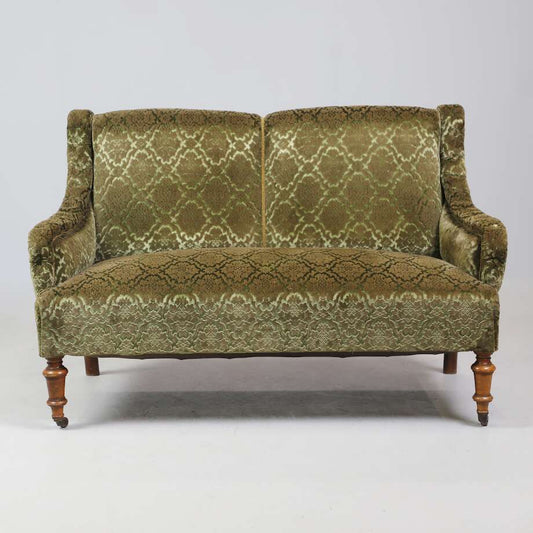 19th-Century Salon Sofa in Patterned Green Velvet