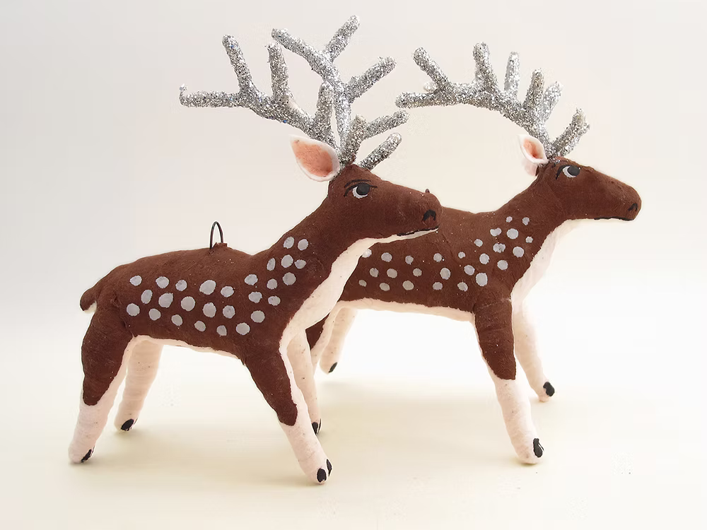 Spotted Reindeer Ornament/Figure | Vintage by Crystal Spun Cotton Ornament