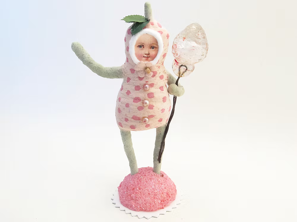 Strawberry Child Figure (Vintage Glass Strawberry) | Vintage by Crystal Spun Cotton Ornament