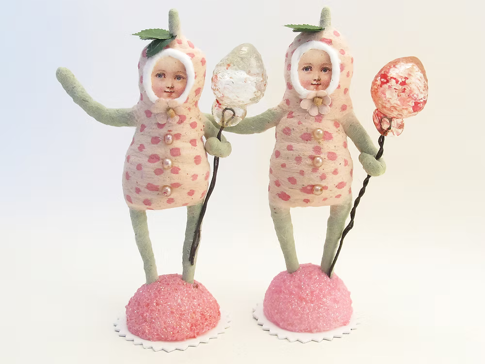 Strawberry Child Figure (Vintage Glass Strawberry) | Vintage by Crystal Spun Cotton Ornament