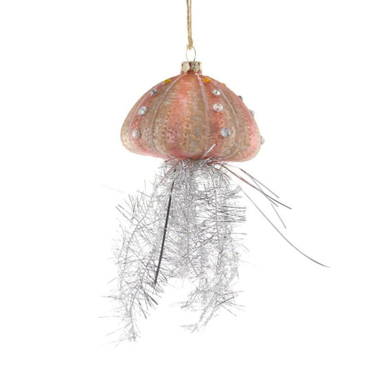 Tinsel Jellyfish Ornament - Pink with Silver