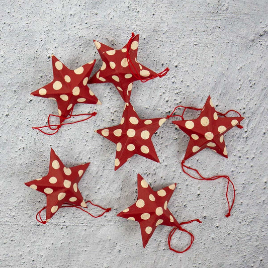 Tora Christmas Ornaments, Red and Off-White, Set of 6 by A World of Craft