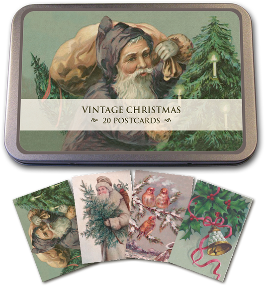 Vintage Christmas Tin of Postcards | Skona Ting