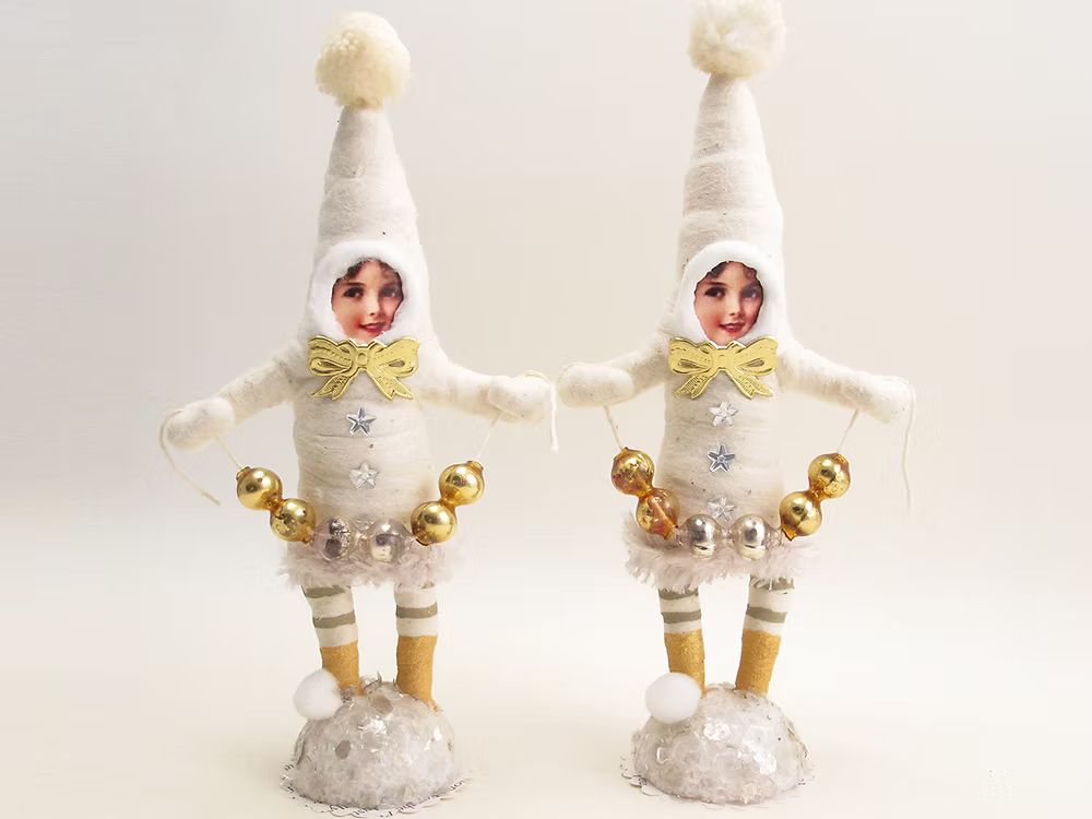 White Decorating Elf Figure | Vintage by Crystal Spun Cotton Ornament