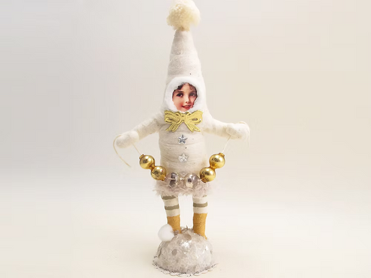 White Decorating Elf Figure | Vintage by Crystal Spun Cotton Ornament