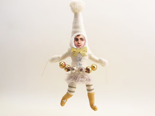 White Decorating Elf Ornament | Vintage by Crystal Spun Cotton Ornament