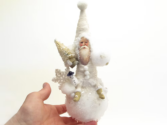 White Winter Santa Ornament | Vintage by Crystal Spun Cotton Ornament