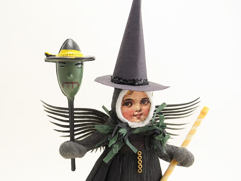 Winged Witch Figure | Vintage by Crystal Spun Cotton Ornament