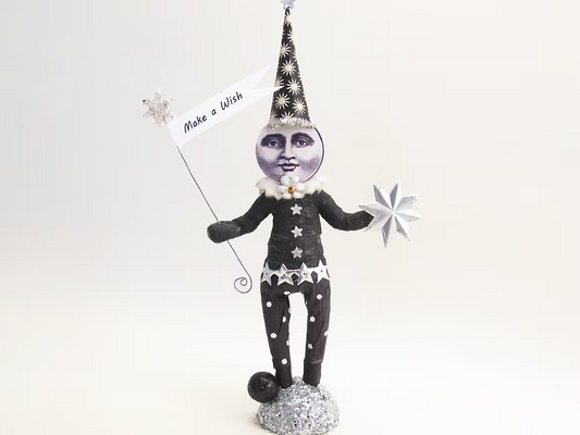 Wishing Moon Figure | Vintage by Crystal Spun Cotton Ornament