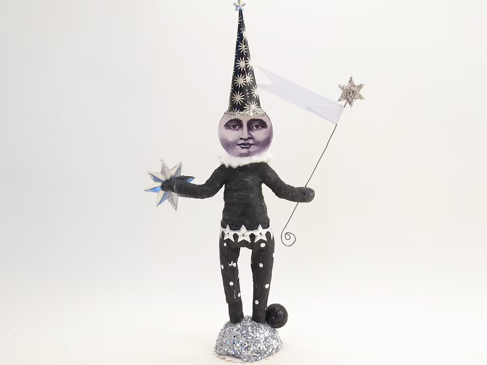 Wishing Moon Figure | Vintage by Crystal Spun Cotton Ornament