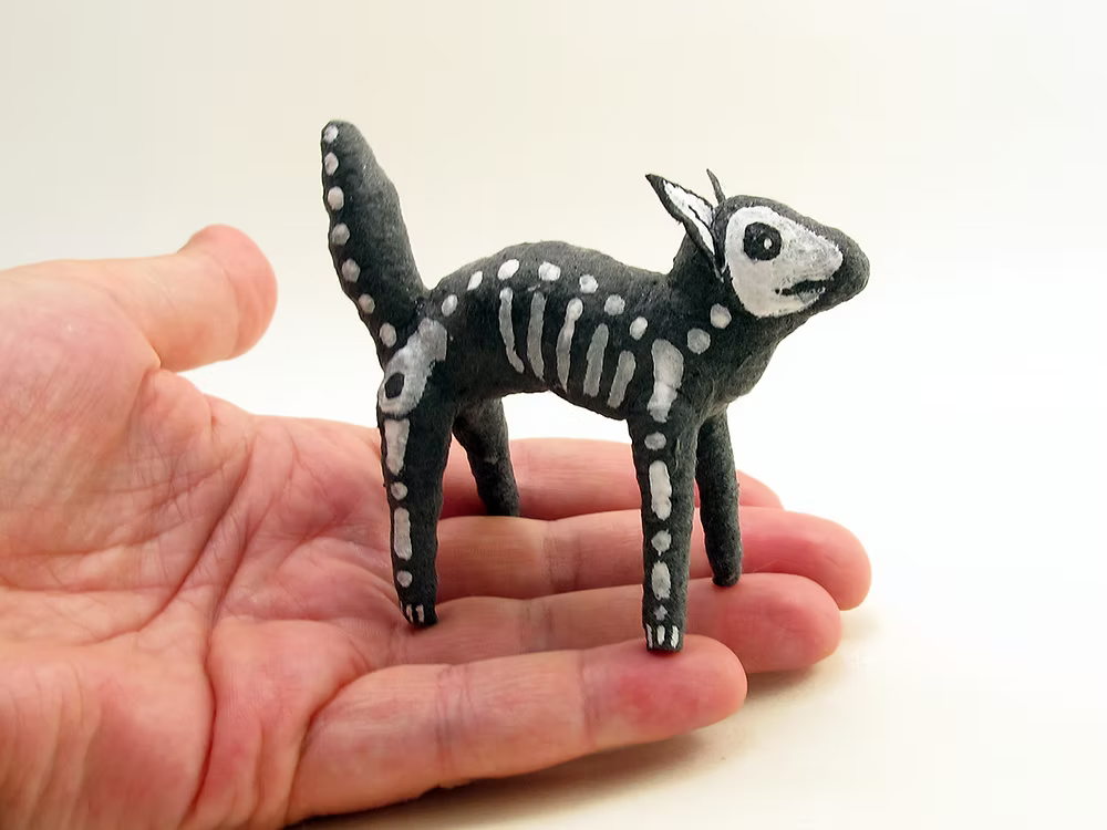 X-Ray Skeleton Cat Ornament/Figure | Vintage by Crystal Spun Cotton Ornament